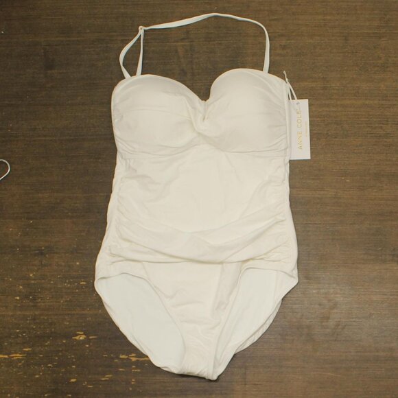 Anne Cole Womens Twist Front Shirred One Piece Swimsuit MYMO00501 White 12 - Picture 1 of 8